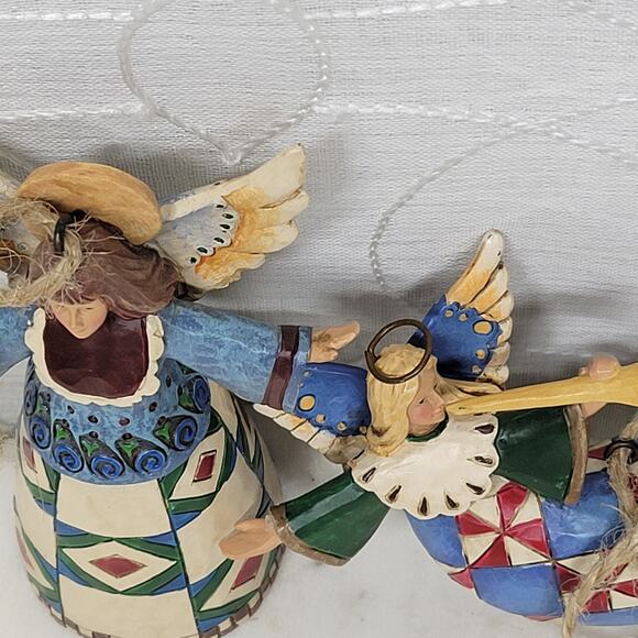 Jim Shore Heartwood Creek Angels 2002 Pair Mini 4" Folk Art Patchwork Figurines - Picture 5 of 12